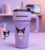 Purple Cute Character Printed Stainless Steel Tumbler with Handle & Straw, 1000 ml
