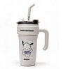 White Cute Character Printed Stainless Steel Tumbler with Handle & Straw, 1000 ml