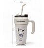 White Cute Character Printed Stainless Steel Tumbler with Handle & Straw, 1000 ml