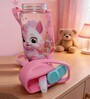 Pink Cute Kitty Printed Plastic Water Bottle with Straw & Carrying Strap, 600 ml