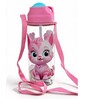 Pink Cute Kitty Printed Plastic Water Bottle with Straw & Carrying Strap, 600 ml