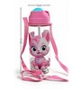 Pink Cute Kitty Printed Plastic Water Bottle with Straw & Carrying Strap, 600 ml