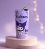 Purple Kuromi Printed Stainless Steel Tumbler Mug with Straw, 600 ml