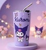 Purple Kuromi Printed Stainless Steel Tumbler Mug with Straw, 600 ml