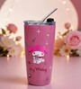 Pink My Melody Printed Stainless Steel Tumbler Mug with Straw, 600 ml