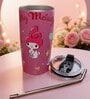 Red My Melody Printed Stainless Steel Tumbler Mug with Straw, 600 ml