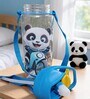Blue Cute Panda Printed Plastic Water Bottle with Straw & Carrying Strap, 600 ml