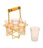 Set of 5 Hand-painted Yellow Metal and Wood Stand with 4 Glasses