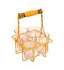 Set of 5 Hand-painted Yellow Metal and Wood Stand with 4 Glasses