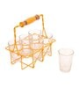 Handpainted Yellow  Metal and Wood 7 Pcs Glasses With Stand