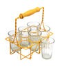 Cutting Chai 120ml Yellow (Set of 7) Ceramic Tea Glass with Iron Tray