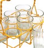 Cutting Chai 120ml Yellow (Set of 7) Ceramic Tea Glass with Iron Tray