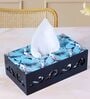 Cutwork  Blue Wood Tissue Holder