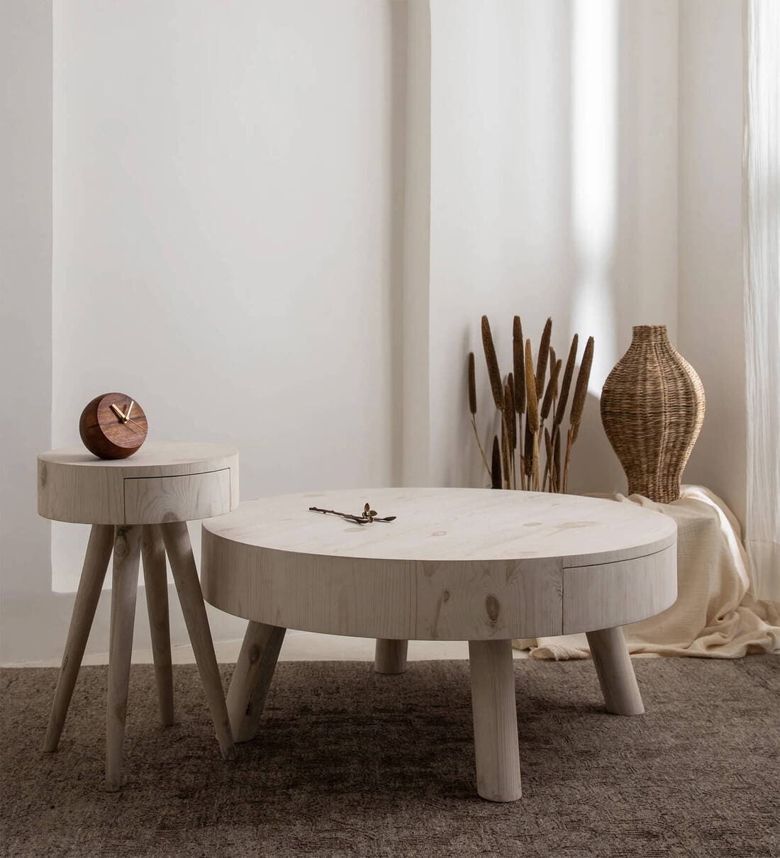 Buy Cylinder Solid wood Coffee Table (Set of 2 )In White Colour at 100% ...