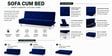 Cyrus 3 Seater Sofa Cum Bed Blue Color