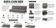 Cyrus 3 Seater Sofa Cum Bed Grey Color