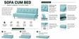 Cyrus 3 Seater Sofa Cum Bed Teal Color