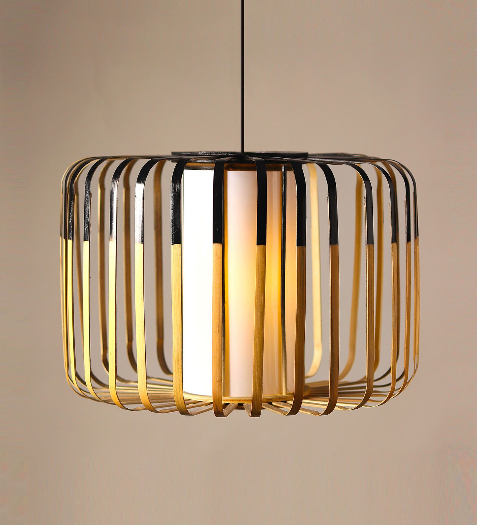 Cylinderical Bamboo Hanging Light in Black Colour Cylinderical Bamboo Hanging Light in Black Colour