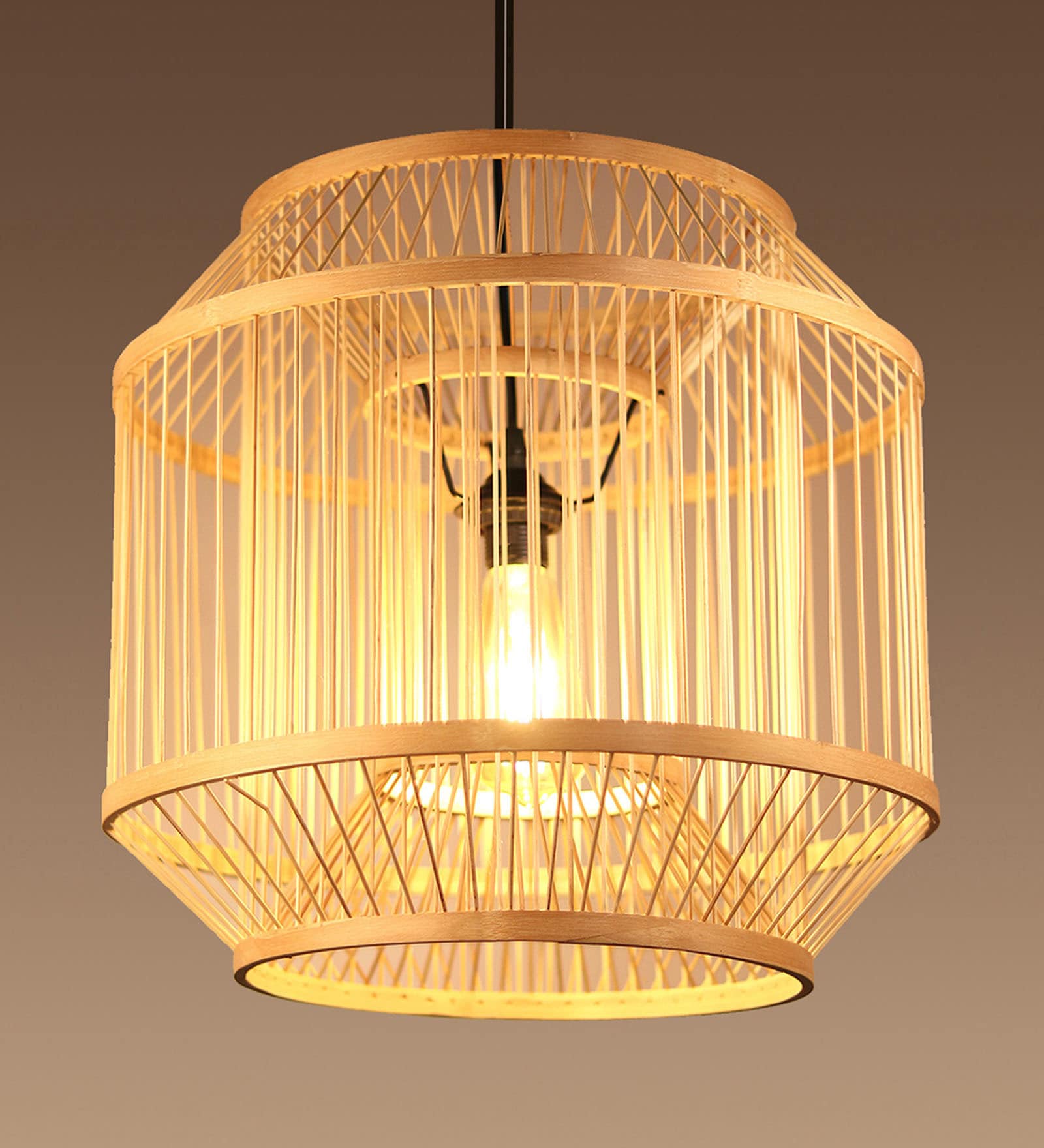 Cylinderical Handmade Bamboo Pendant Hanging Light (Beige)