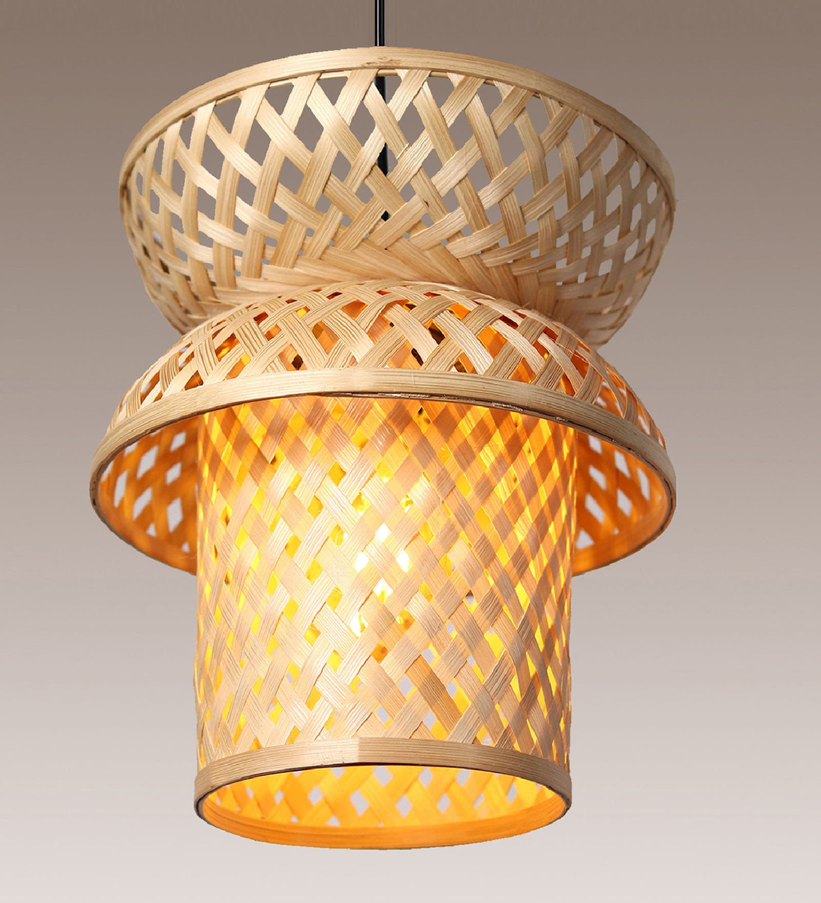 Cylinderical Handmade Bamboo Pendant Hanging Light (Beige)