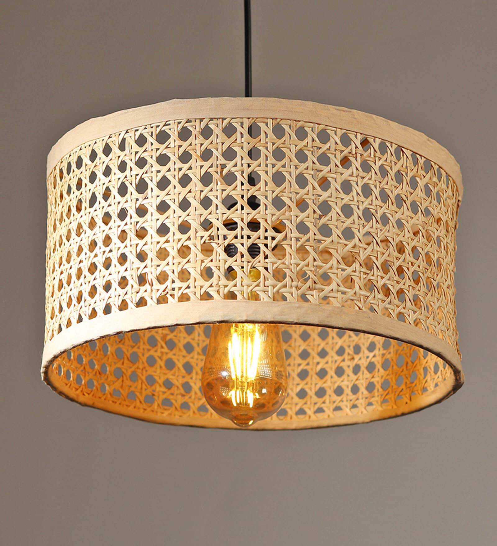 Cylinderical Handmade Bamboo Pendant Hanging Light (Beige)