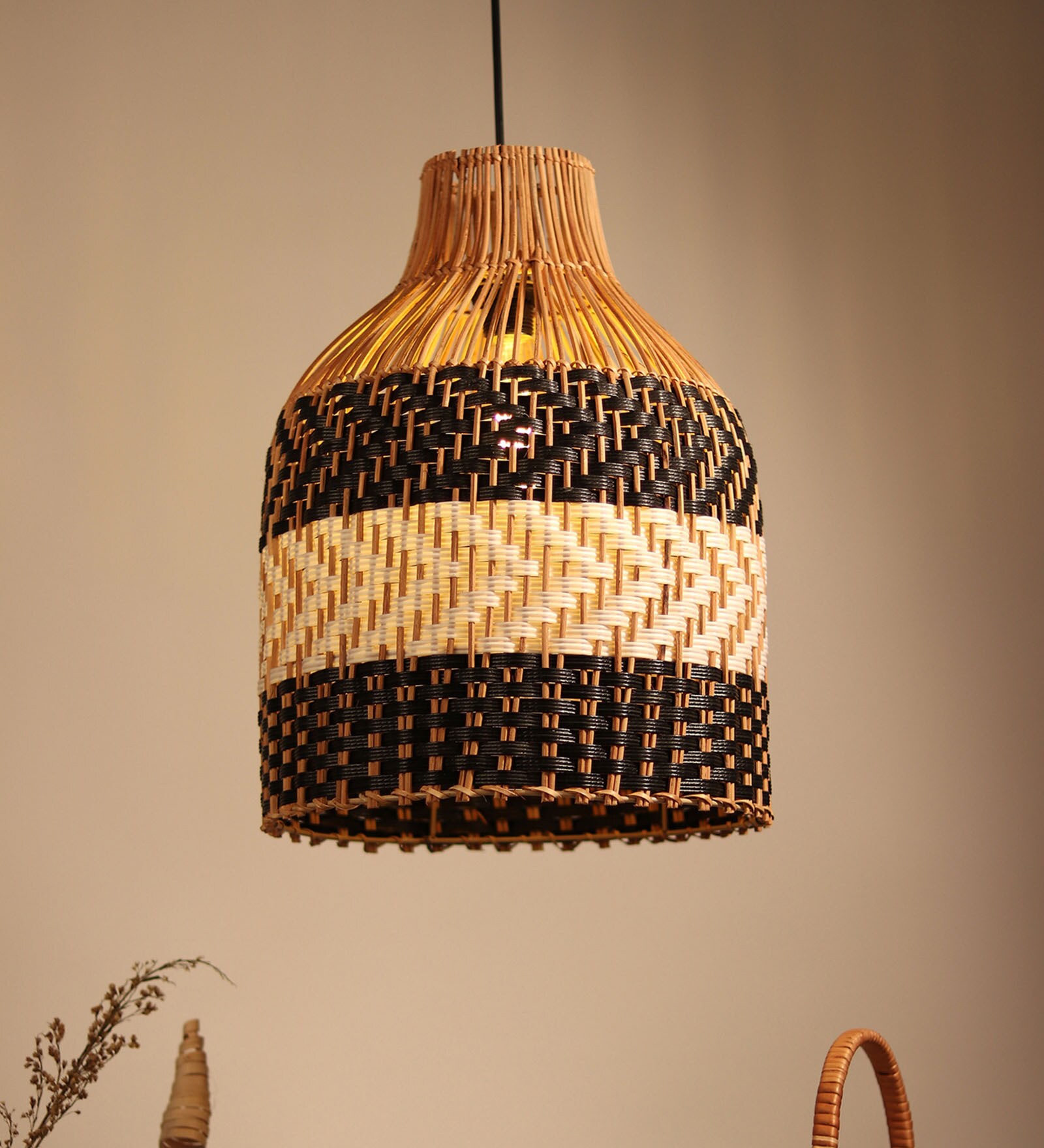 Cylinderical Handmade Rattan Pendant Hanging Light (Brown)