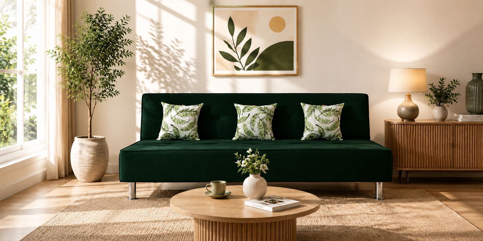 Cyrus 3 Seater Sofa Cum Bed Green Color