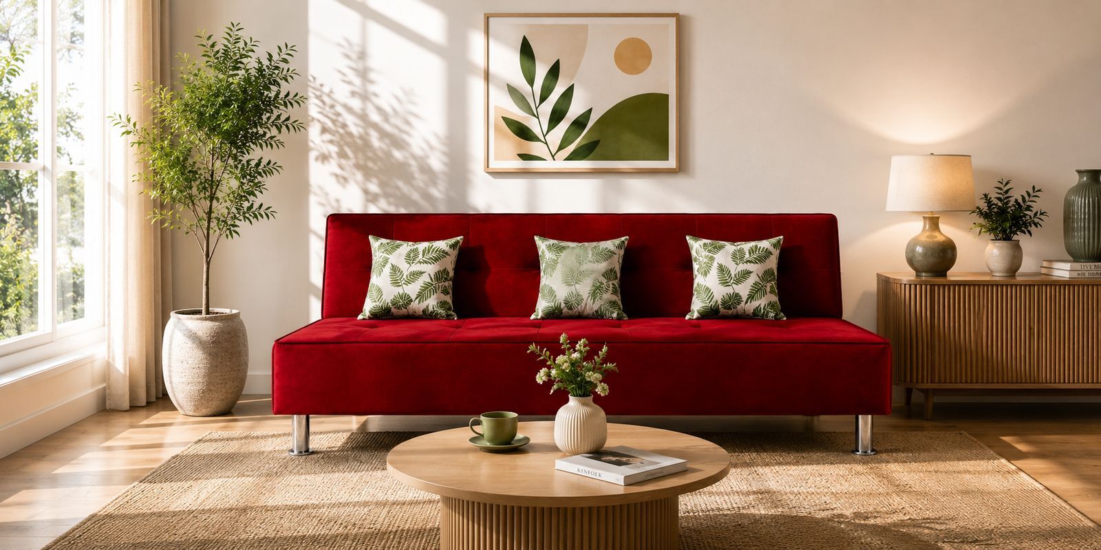 Cyrus 3 Seater Sofa Cum Bed Maroon Color