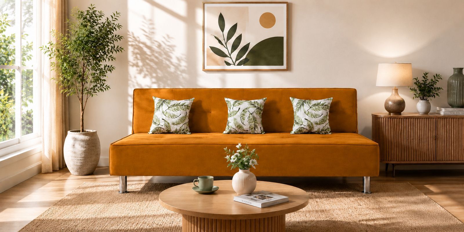 Cyrus 3 Seater Sofa Cum Bed Mustard Color