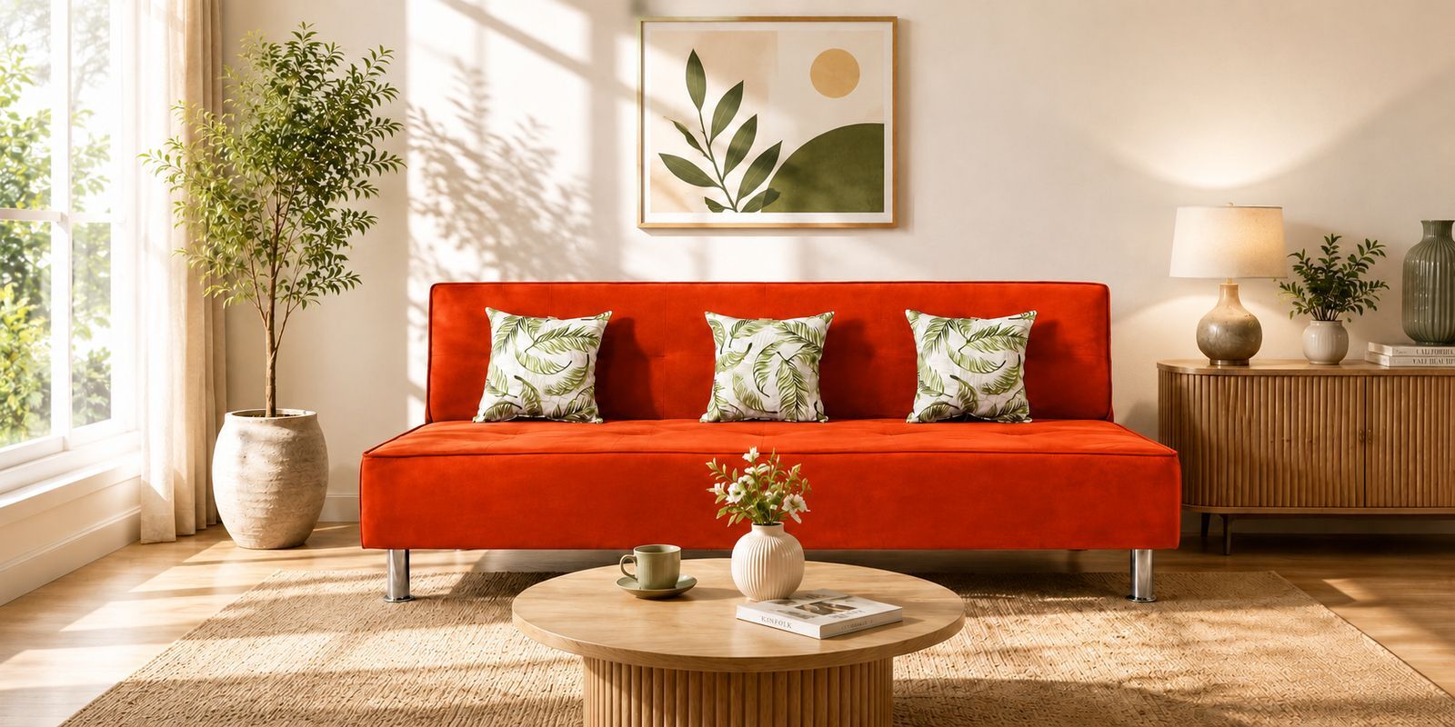 Cyrus 3 Seater Sofa Cum Bed Orange Color