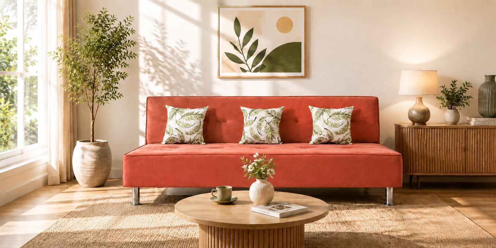 Cyrus 3 Seater Sofa Cum Bed Rose Color