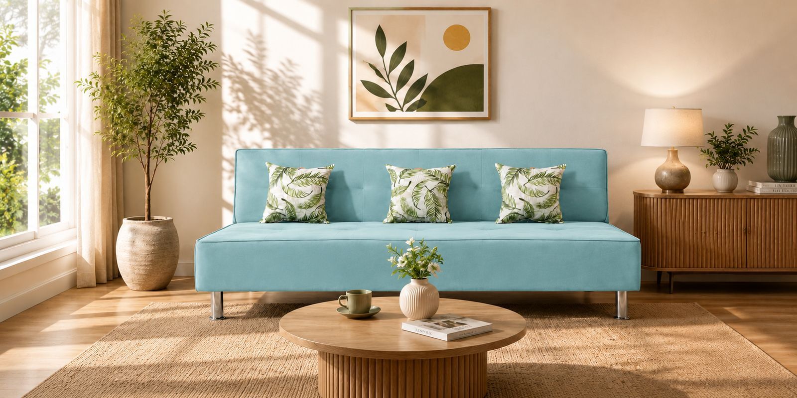 Cyrus 3 Seater Sofa Cum Bed Teal Color