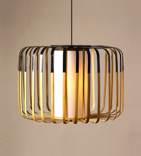 Cylinderical Bamboo Hanging Light in Black Colour