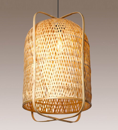 Cylinderical Handmade Bamboo Pendant Hanging Light (Beige)
