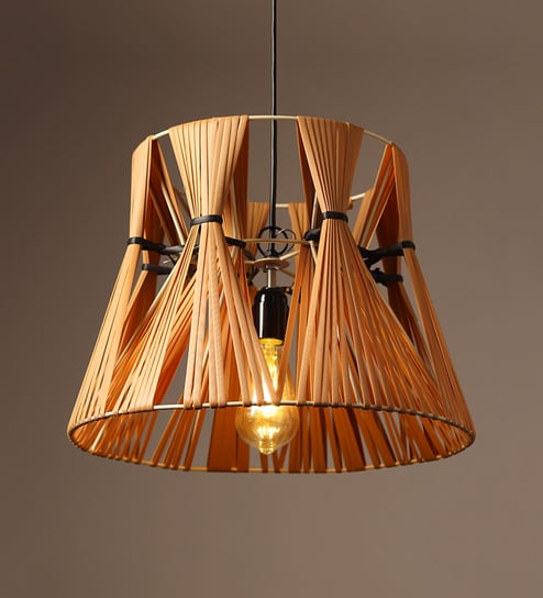 Cylinderical Raffia Hanging Light in Brown Colour