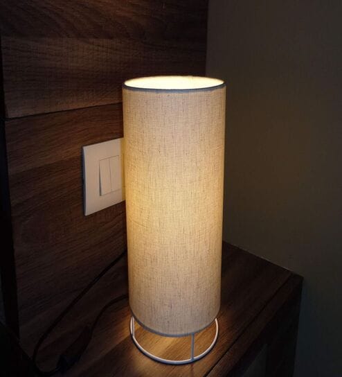 Cylindrical E27 Holder Cream Colour Shade Table Lamp with On/Off Switch