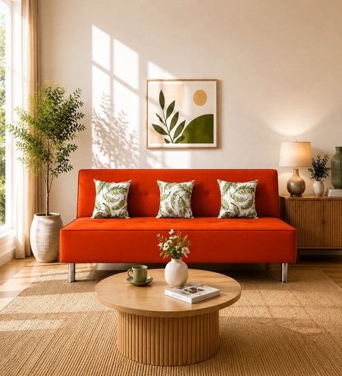 Cyrus 3 Seater Sofa Cum Bed Orange Color