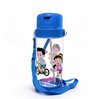 Blue Cycling Cartoon Printed Plastic Water Bottle with Straw & Carrying Strap, 600 ml
