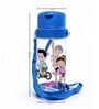 Blue Cycling Cartoon Printed Plastic Water Bottle with Straw & Carrying Strap, 600 ml
