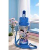 Blue Cycling Cartoon Printed Plastic Water Bottle with Straw & Carrying Strap, 600 ml