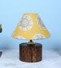 Cylindrical Mangowood Table Lamp With Mandala Print Satin Shade