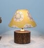 Cylindrical Mangowood Table Lamp With Mandala Print Satin Shade