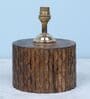 Cylindrical Mangowood Table Lamp With Chevron Print Satin Shade