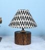 Cylindrical Mangowood Table Lamp With Chevron Print Satin Shade
