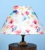 Cylindrical Mangowood Table Lamp With Flower Print Satin Shade