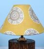 Cylindrical Mangowood Table Lamp With Mandala Print Satin Shade