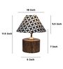 Cylindrical Mangowood Table Lamp With Geometric Print Satin Shade