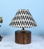 Cylindrical Mangowood Table Lamp With Chevron Print Satin Shade