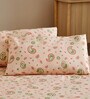 Peach Traditional 136 TC Cotton Queen Sized Fitted Bed Sheets with 2 Pillow Covers