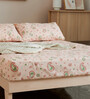 Peach Traditional 136 TC Cotton Queen Sized Fitted Bed Sheets with 2 Pillow Covers